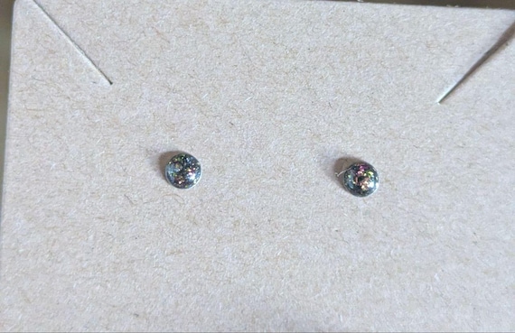 Galaxy Holo Stud Earrings: 4mm Stainless Steel UV Resin Drop (Purple, Pink, Teal)